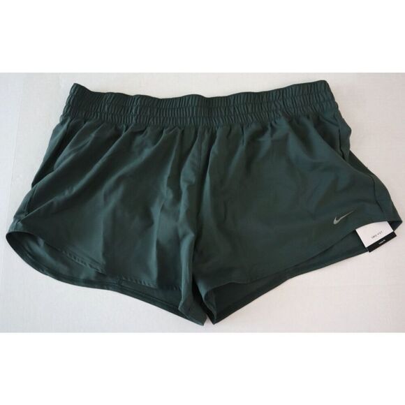 Nike DX6010-338 Women's Sz XL Dark Green Dri-FIT Mid-Rise 3" Brief-Lined Shorts - Picture 1 of 9